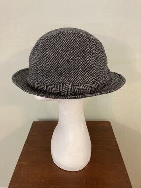 Dorfman Pacific Wool-Blend Herringbone Fedora Hat XL Gray & Black
